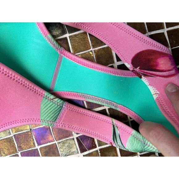 TRIANGL‎ Pink Floral Hibiscus Neoprene Tropical Bikini Size M - Picture 8 of 8
